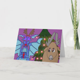 Dramatic Dragon and the Reindeer Christmas card
