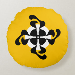Dramatic dubble Q mirrored Modern yellow black Round Cushion