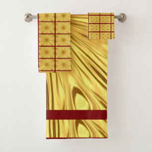 Dramatic Elegance: Gilded Zenith   Crimson & Gold Bath Towel Set