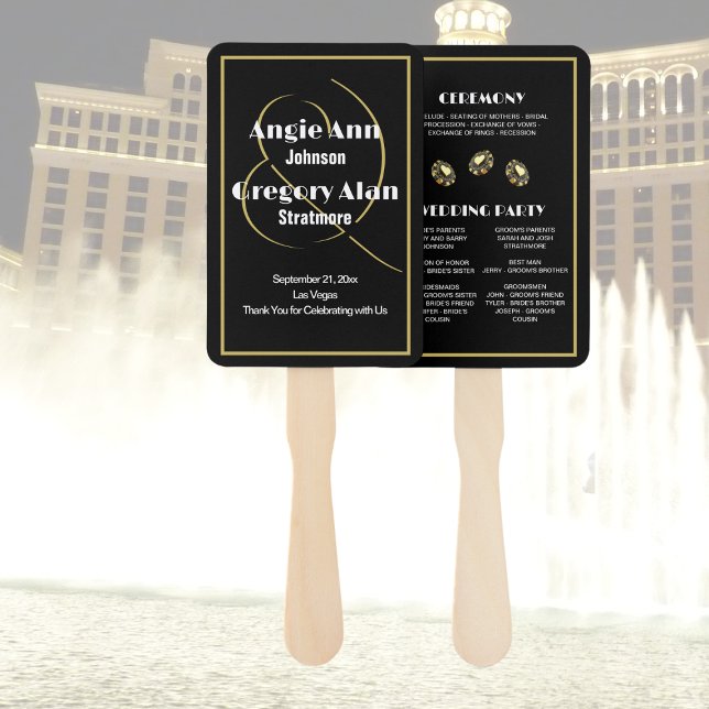 Dramatic Elegant Las Vegas Black Gold Ceremony Hand Fan (Creator Uploaded)