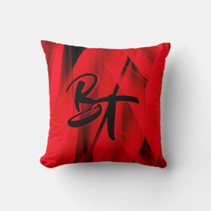 Dramatic Elegant Red Black Abstract Monogrammed Cushion