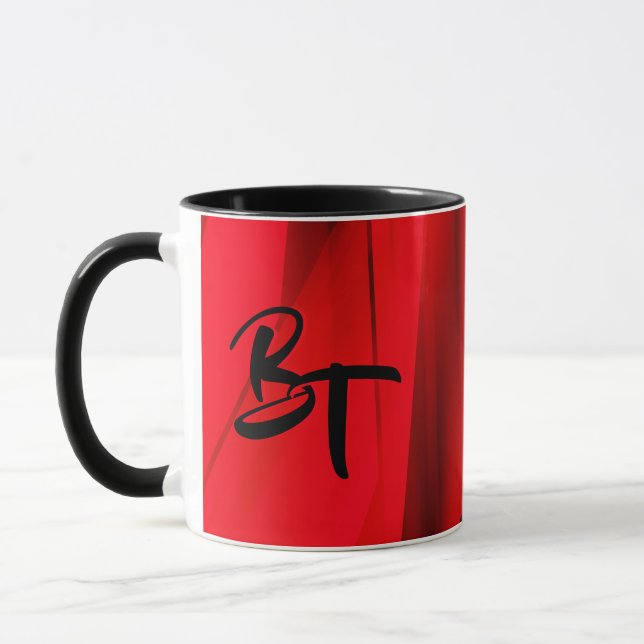 Dramatic Elegant Red Black Abstract Monogrammed Mug (Left)