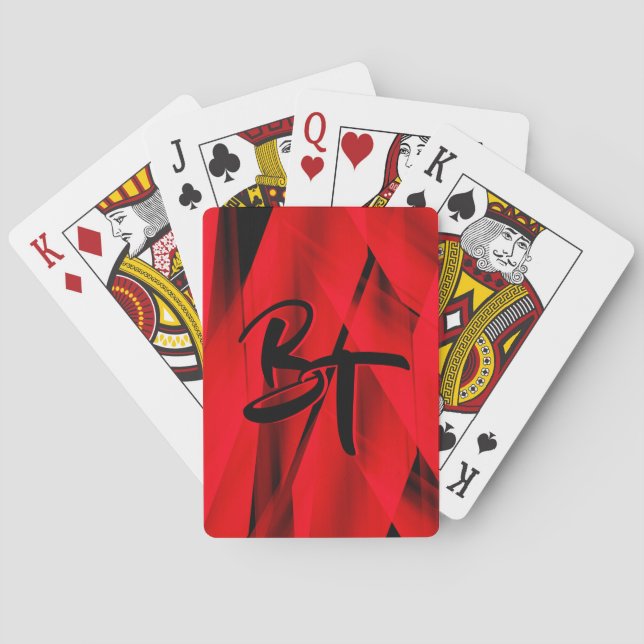 Dramatic Elegant Red Black Abstract Monogrammed Playing Cards (Back)