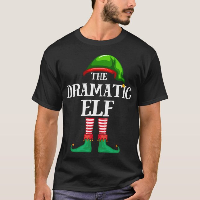Dramatic Elf Matching Family Christmas Pajama T-Shirt (Front)