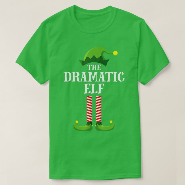 Dramatic Elf Matching Family Group Christmas Party T-Shirt (Design Front)