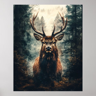 Dramatic Elk in the Woods Poster