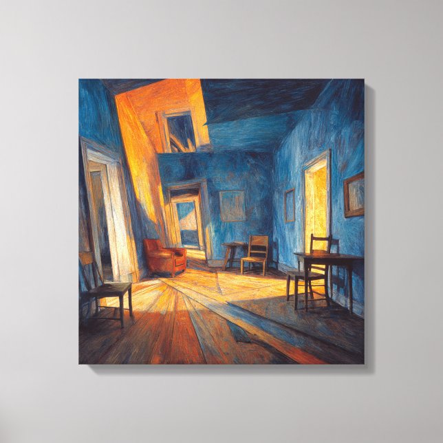 Dramatic Expressionist Blue Interior Sunlight Canvas Print (Front)