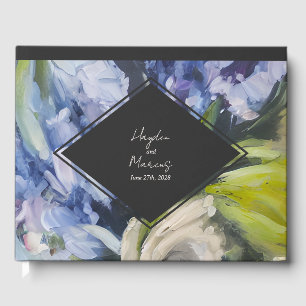 Dramatic Floral Blue Botanical Wedding Guest Book