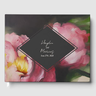 Dramatic Floral Botanical Pink Diamond Wedding Guest Book