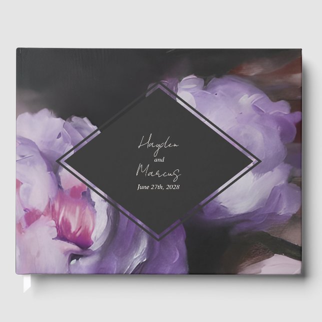 Dramatic Floral Botanical Purple Wedding Guest Book (Front)