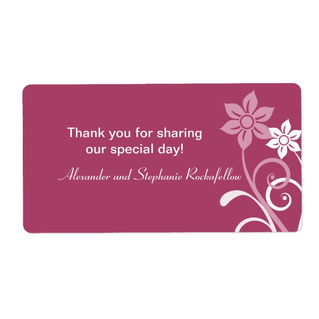 Dramatic Floral Swirls Wedding Labels, Fuchsia (Front)