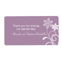 Dramatic Floral Swirls Wedding Labels, Purple