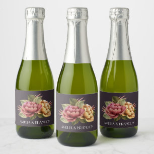 Dramatic Floral Wedding Mini Sparkling Wine Label