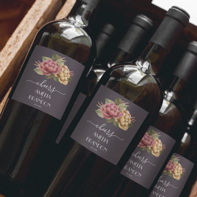 Dramatic Floral Wedding Wine Label (Creator Uploaded)