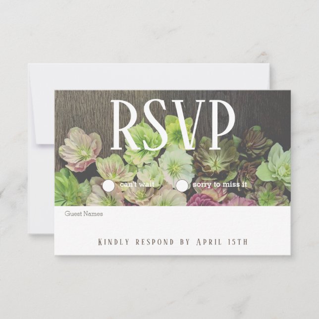 DRAMATIC Garden Hellebore Wood RSVP Card (Front)