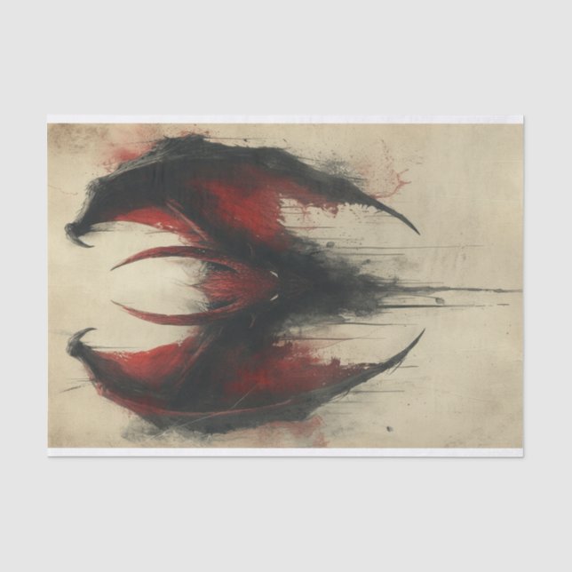 Dramatic Gothic Dragon in black and red Tissue Paper (Front)
