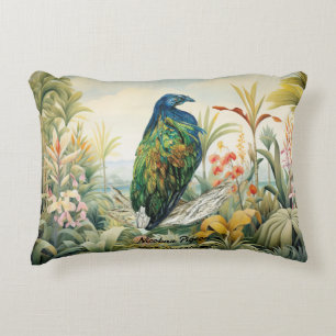 Dramatic Hand-Painted Nicobar Pigeon Decorative Cushion