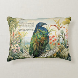 Dramatic Hand-Painted Nicobar Pigeon Decorative Cushion