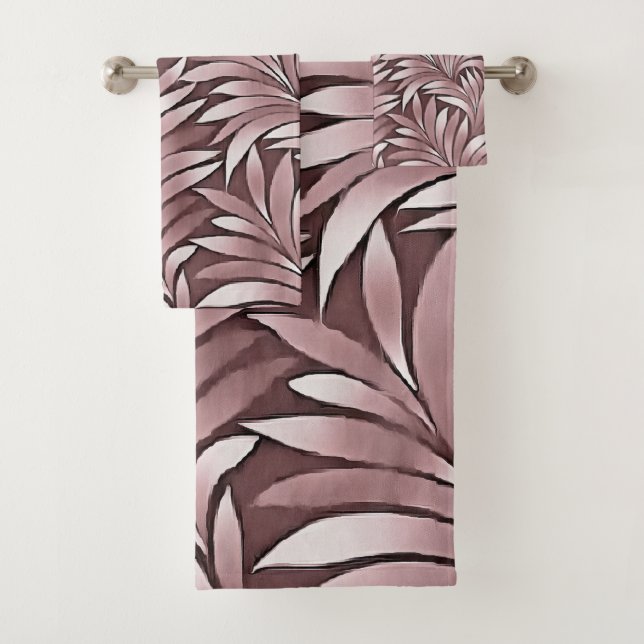 Dramatic  Leaves In Mulberry Ttrough White Palette Bath Towel Set (Insitu)