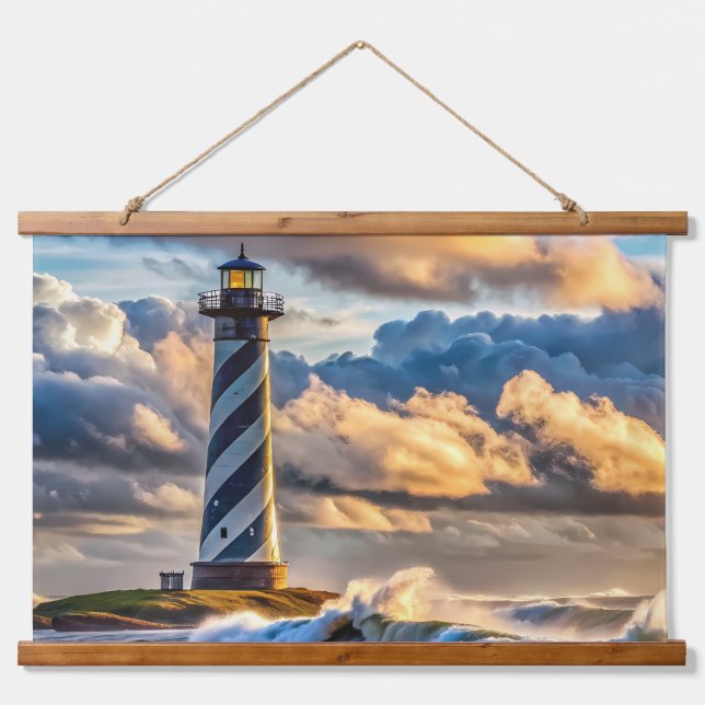 Dramatic Lighthouse Seascape with Stormy Waves Hanging Tapestry (Front)