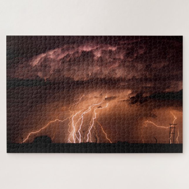 Dramatic Lightning Beam Panorama Jigsaw Puzzle (Horizontal)
