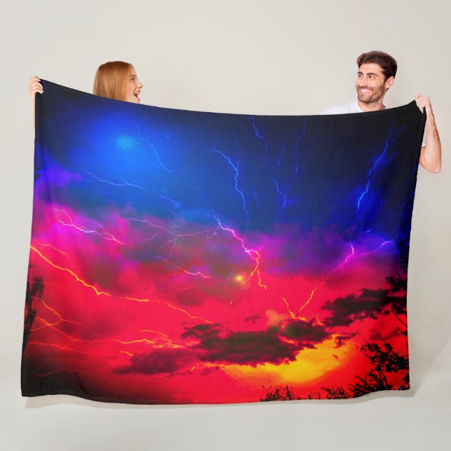 Dramatic Lightning Sky Scene Fleece Blanket (In Situ)