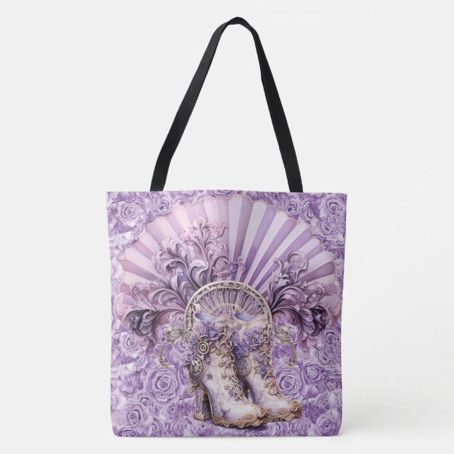 Dramatic Lilac Steampunk Fan and Boots Large Tote Bag (Front)