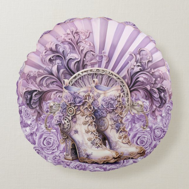  Dramatic Lilac Steampunk Fan Boots Cotton Pillow (Front)