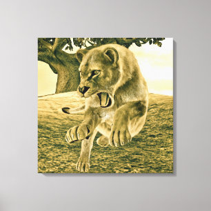 Dramatic Lioness Safari Wildlife Art Canvas Print