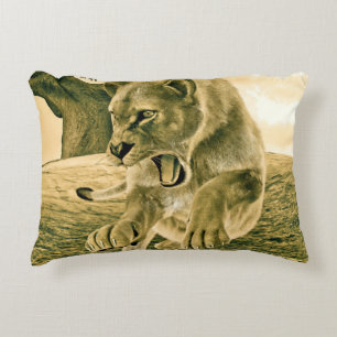 Dramatic Lioness Safari Wildlife Art Decorative Cushion