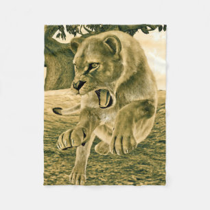 Dramatic Lioness Safari Wildlife Art Fleece Blanket