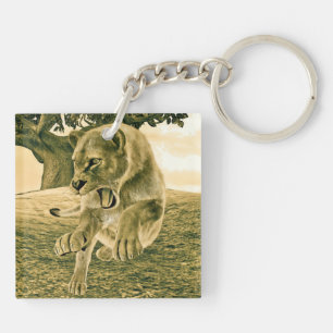 Dramatic Lioness Safari Wildlife Art Key Ring