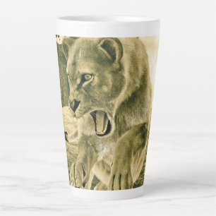 Dramatic Lioness Safari Wildlife Art Latte Mug