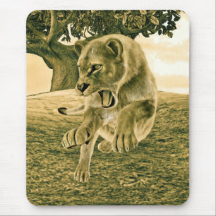 Dramatic Lioness Safari Wildlife Art Mouse Mat