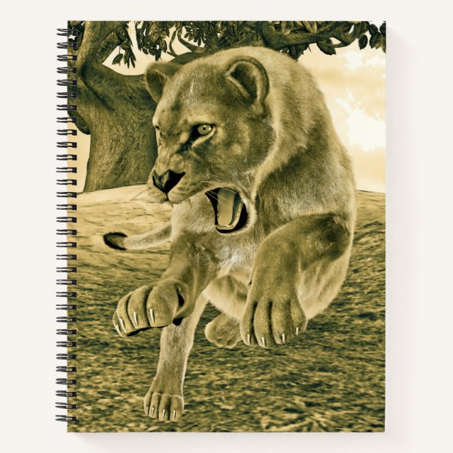Dramatic Lioness Safari Wildlife Art Notebook (Front)