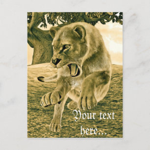 Dramatic Lioness Safari Wildlife Art Postcard
