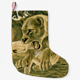 Dramatic Lioness Safari Wildlife Art Small Christmas Stocking