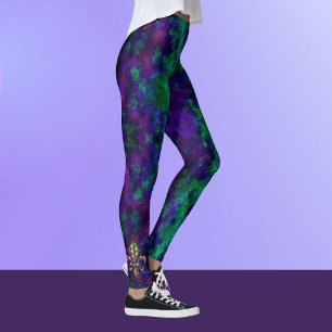 Dramatic Mardi Gras Purple Green Fleur di Lis Leggings