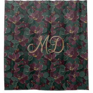 Dramatic Maroon And Forest Green Floral Shower Curtain