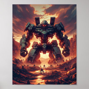 Dramatic Mecha Standoff - AI Generated War-Torn Poster