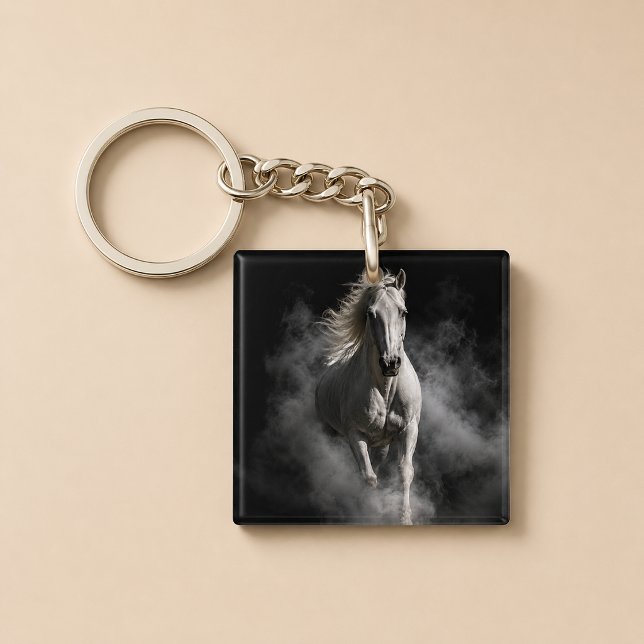 Dramatic Midnight White Stallion Key Ring (Creator Uploaded)