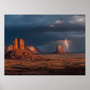 Dramatic Monument Valley Lightning  Poster