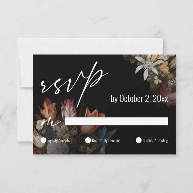 Dramatic, Moody Dutch Masters Tulips in Bouquet RSVP Card (Front)