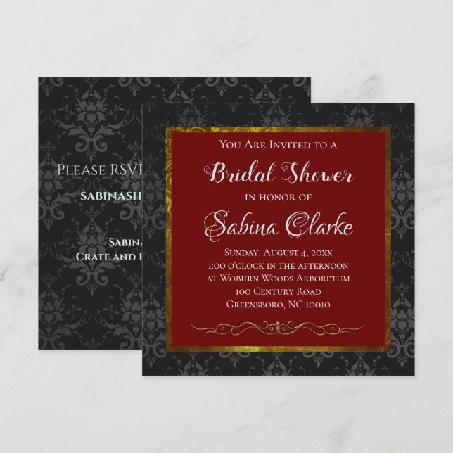 Dramatic Moody Gothic Brocade Bridal Shower Invite (Front/Back)