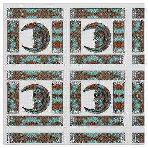 Dramatic Moon Portrait Pattern Vintage Style Fabric