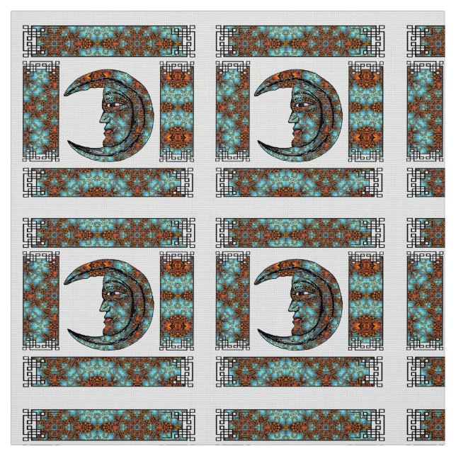 Dramatic Moon Portrait Pattern Vintage Style Fabric (Swatch)