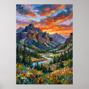 Dramatic Mountain Sunset Poster