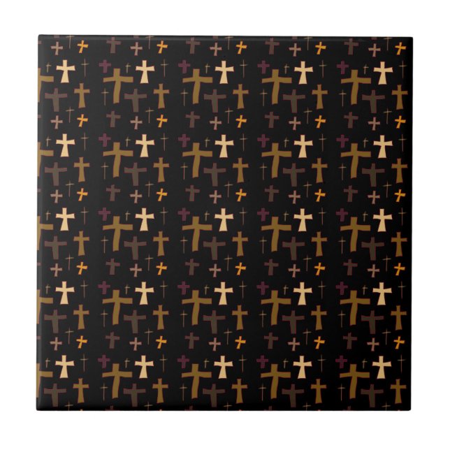 Dramatic Multicolored Christian Crosses on Black Tile (Front)