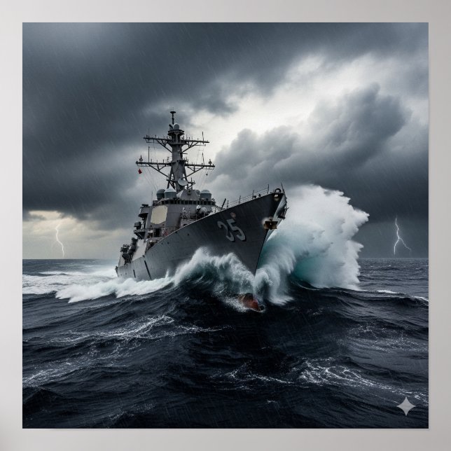 Dramatic Naval Destroyer Poster (Front)