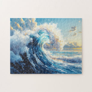 Dramatic Ocean Wave at Sunset Jigsaw Puzzle